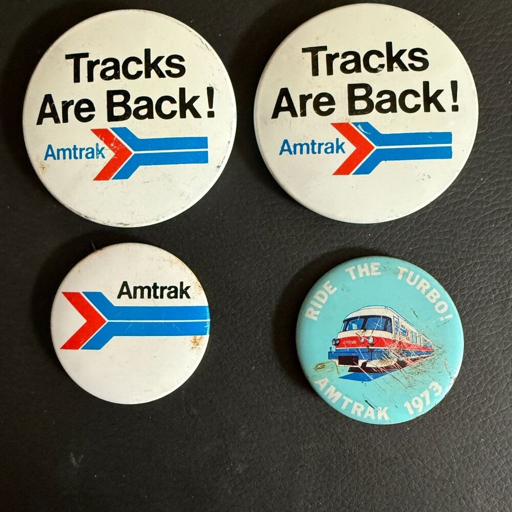 Vintage Amtrak Collectible Pins - Tracks Are Back! & Ride The Turbo 1973 - Set O